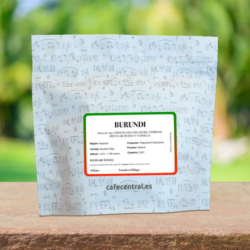 Bolsa de café especialidad de Burundi con notas a chocolate con leche, cítricos, fruta de hueso y vainilla. Café Tostado en Málaga